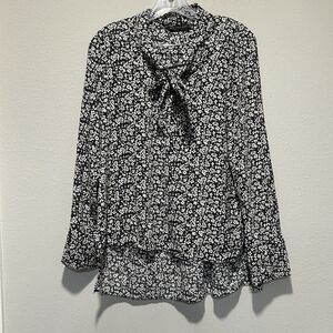 Zara Womens Top XS Ditsy Floral Tie Long Sleeve Prairie Cottagecore Boho